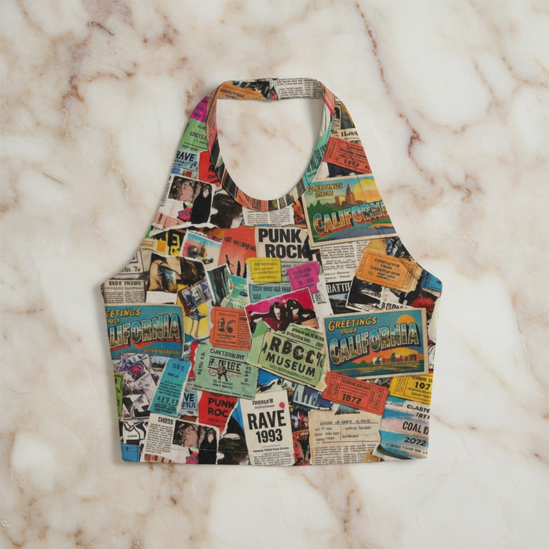Maximalist AOP Women's Halter Tie Vest | 180gsm Milk-Silk Adjustable Crop Top — Bold Print Festival, Beach & Rooftop Statement Top (S–3XL)