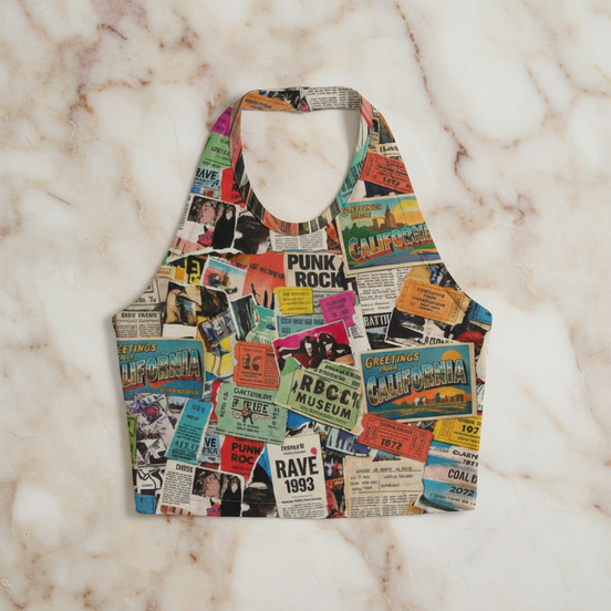 Halter Tie Crop Top for Summer Self-Expressers — Bold AOP 180gsm Milk-Silk Adjustable Vest, Festival Beach Rooftop Statement, Women's Maximalist Crop, Wearable Art Top