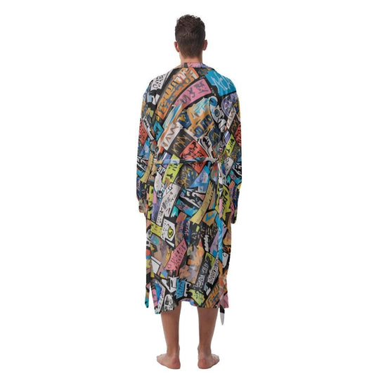 Bold Graffiti Tag Collage Bathrobe - Dark All Over Print Kimono Robe Neon Street Art - Aesthetic Rebellion