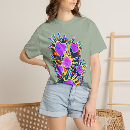 Dyles Mavis Handprint Psychedelic Neon T-Shirt for Bold Streetwear Collectors — Premium Heavyweight Cotton Original Art, Oversized Statement Tee, Unisex