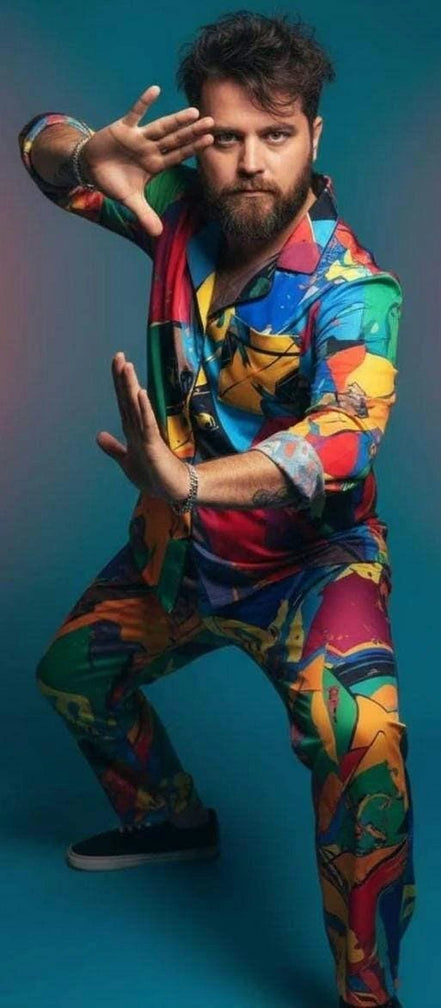 Vibrant Abstract Satin Pajama Set - Luxury All-Over Print Loungewear for Bold Sleepwear by Aesthetic Rebellion