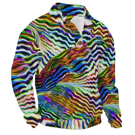 Vibrant Wave Art Maximalist Pullover - Abstract Geometric Sweatshirt for Artistic Expression by Aesthetic Rebellion