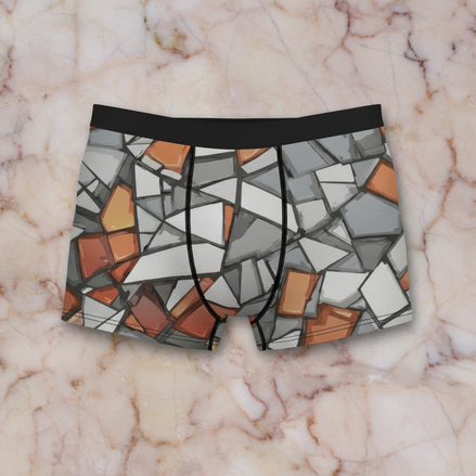 Shattered Mosaic Compression Shorts — Stone & Amber Fragment AOP Base Layer for Bold Training | Aesthetic Rebellion