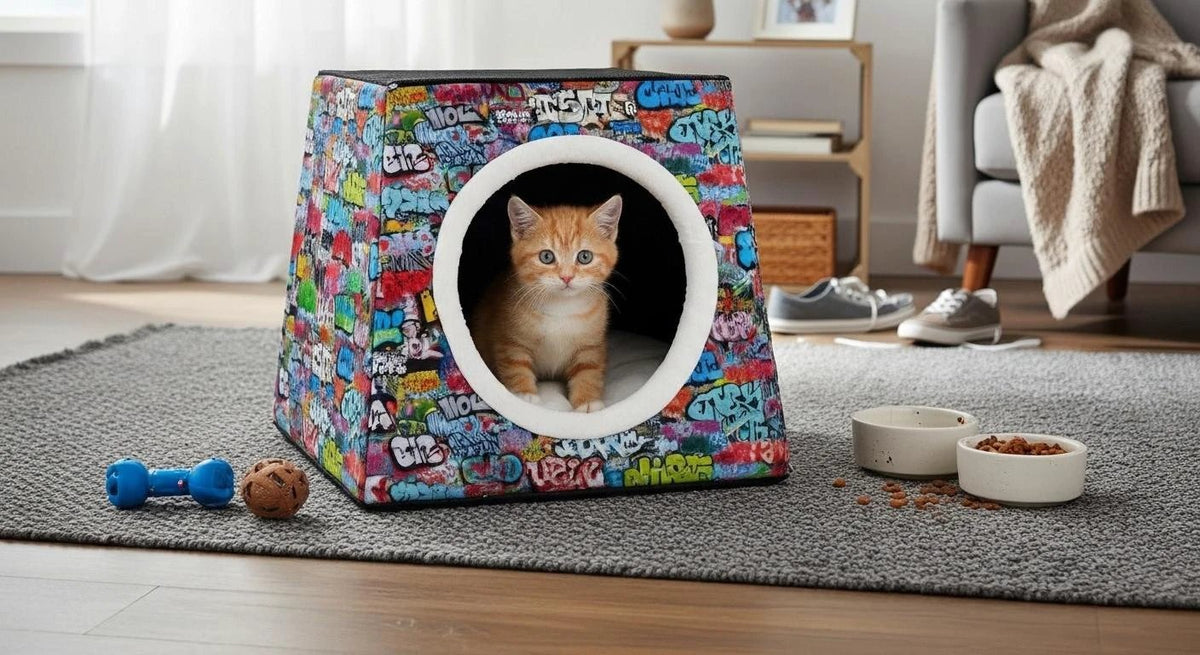 Retro-Futurist Space Capsule Pet Bed - Waterproof Mid-Century Modern Cat House & Designer Puppy Lounge by Aesthetic Rebellion