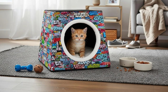 Retro-Futurist Space Capsule Pet Bed - Waterproof Mid-Century Modern Cat House & Designer Puppy Lounge by Aesthetic Rebellion
