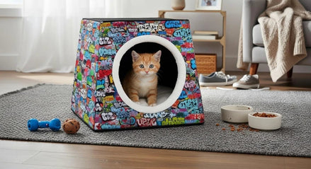 Retro-Futurist Space Capsule Pet Bed - Waterproof Mid-Century Modern Cat House & Designer Puppy Lounge by Aesthetic Rebellion