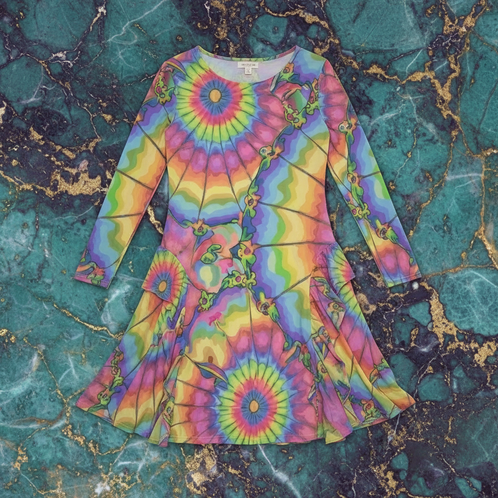 Tie-Dye Cotton Midi Dress - Radial Pastel Long Sleeve Boho Gown | Aesthetic Rebellion