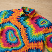 Psychedelic Rainbow Spiral Button-Up Shirt — Neon Tie-Dye AOP Long Sleeve