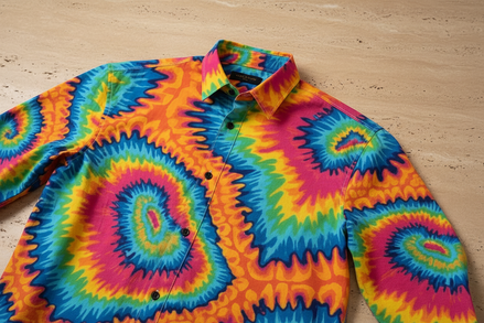 Psychedelic Rainbow Spiral Button-Up Shirt — Neon Tie-Dye AOP Long Sleeve | Aesthetic Rebellion