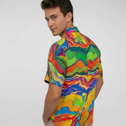 Psychedelic Swirl Camp Shirt - Vibrant Maximalist Hawaiian Shirt for Summer Festivals by Aesthetic Rebellion