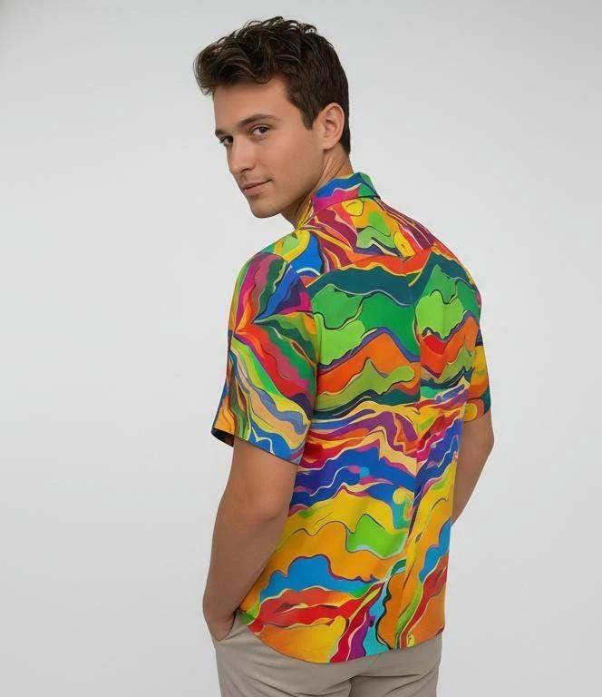 Psychedelic Swirl Camp Shirt - Vibrant Maximalist Hawaiian Shirt for Summer Festivals by Aesthetic Rebellion