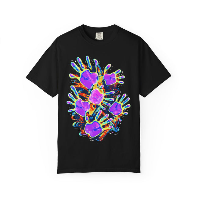 Dyles Mavis Handprint Psychedelic Neon T-Shirt for Bold Streetwear Collectors — Premium Heavyweight Cotton Original Art, Oversized Statement Tee, Unisex