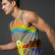 Digital Sunrise Psychedelic Tank Top - Vibrational Gradient Summer Top for Road Trips & Beach Vibes by Aesthetic Rebellion