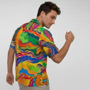 Psychedelic Swirl Camp Shirt - Vibrant Maximalist Hawaiian Shirt for Summer Festivals by Aesthetic Rebellion