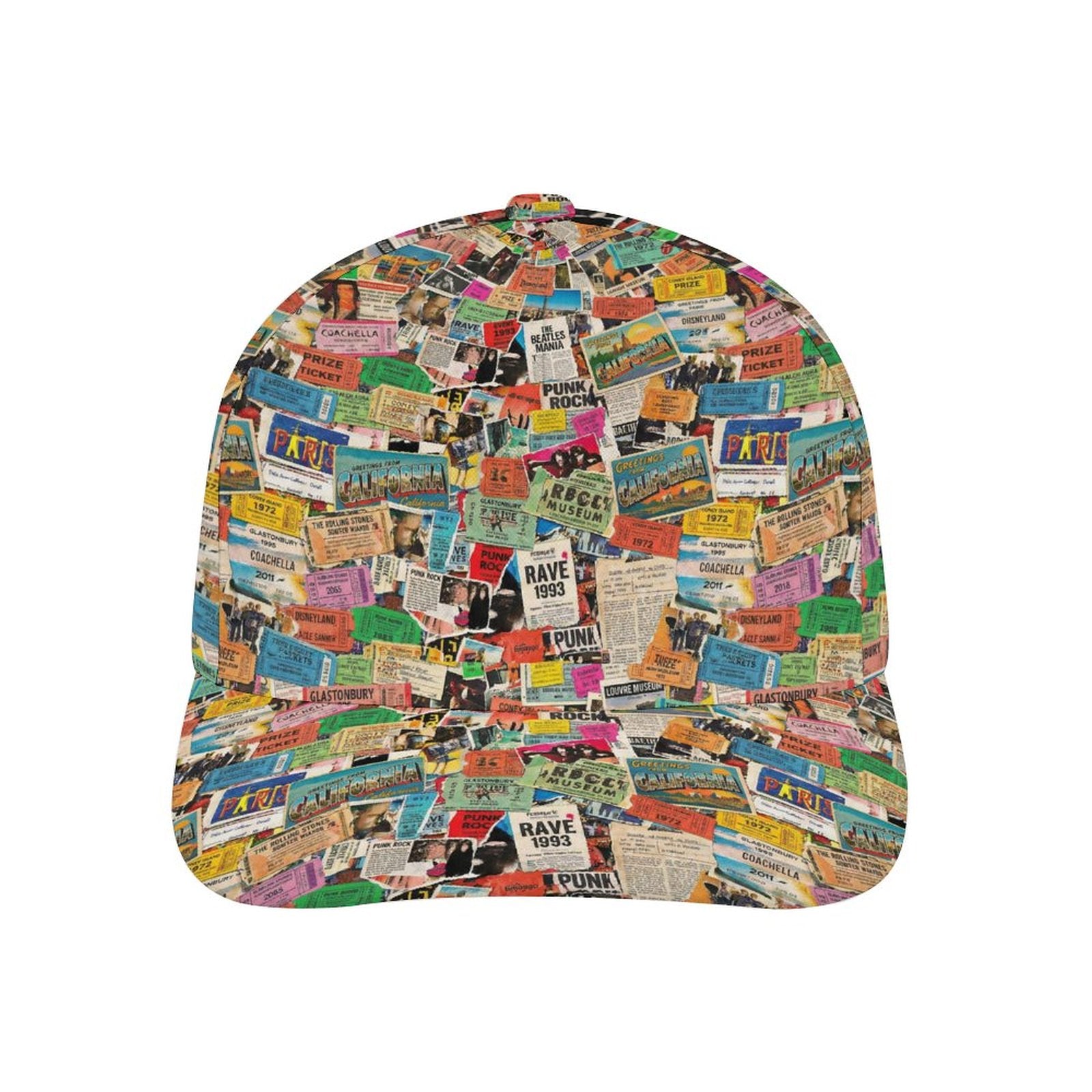 Maximalist AOP Snapback for Wanderlust Dressers — Ticket To Somewhere Bent Brim Cap, Festival Travel Hat, Streetwear Statement, Outdoor Adventure Cap, Unisex Bold Print