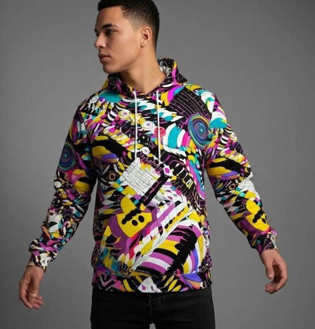 Heavyweight Primal Print Cotton Hoodie - Designer All-Over Print Pullover for Streetwear Collectors by Aesthetic Rebellion