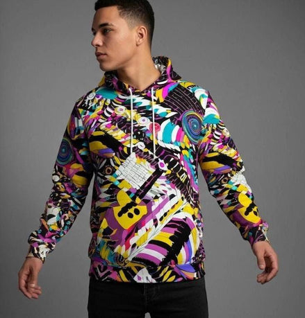 Heavyweight Primal Print Cotton Hoodie - Designer All-Over Print Pullover for Streetwear Collectors by Aesthetic Rebellion