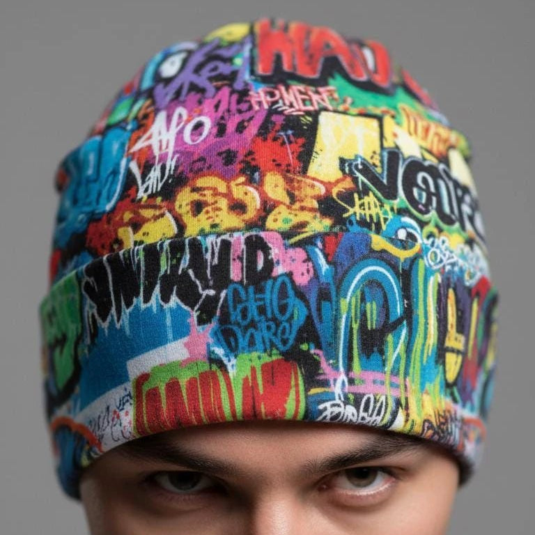 Liquid Glitch Beanie – Maximalist Graffiti Streetwear Hat by PEAPRINT