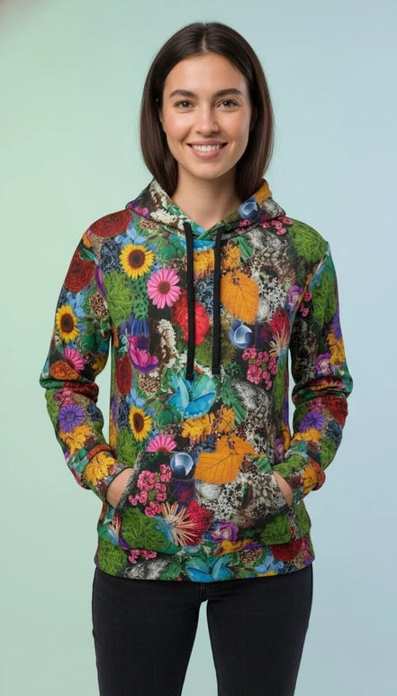 Maximalist Wildflower Botanical Athletic Hoodie - High-Performance Floral Sweatshirt for Fitness & Nature Lovers by Aesthetic Rebellion