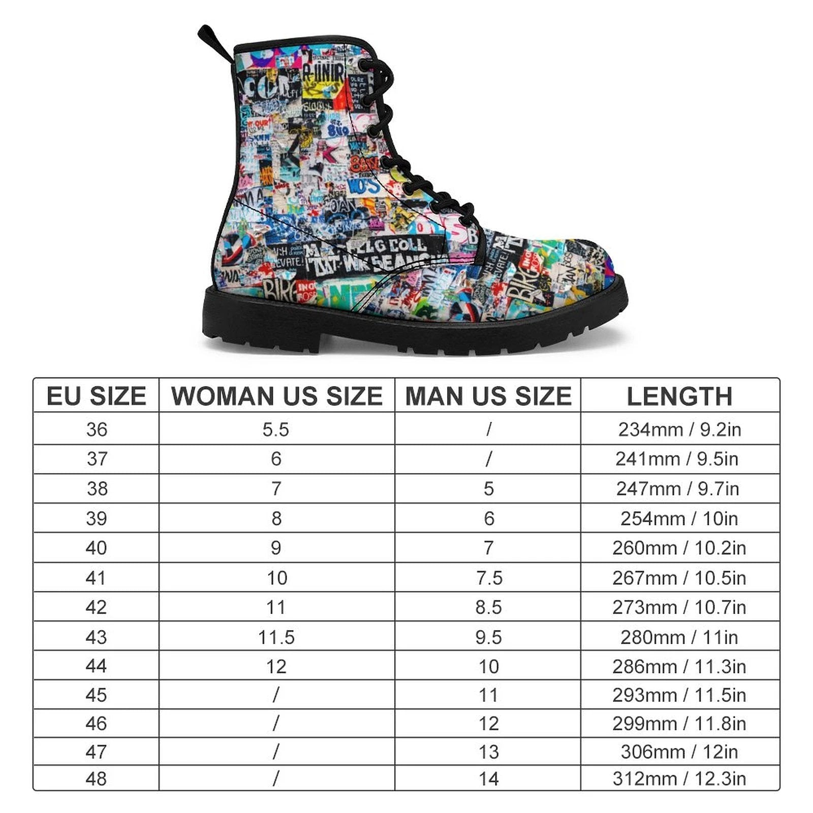 Urban Graffiti Combat Boots – All-Over Print Martin Boots – Maximalist Street Art Footwear by SALE_DESIGN-Personal Design
