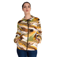 Maximalist Fall Zip Hoodie for Aesthetic Dressers — Abstract Autumn Brushstroke AOP, Earthy Statement Outerwear, Cozy Art-Forward Streetwear, Women's Bold Print Zip-Up