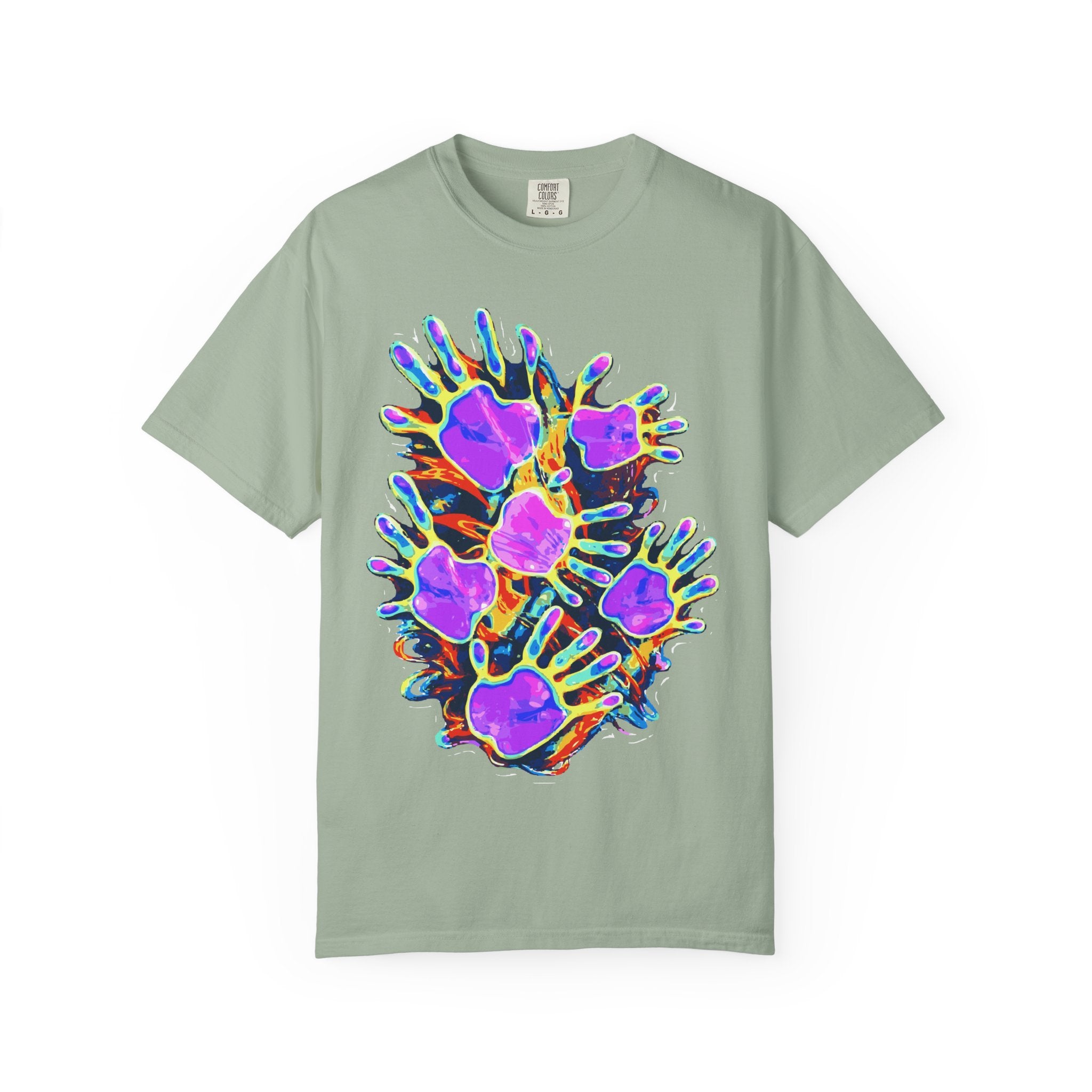Dyles Mavis Handprint Psychedelic Neon T-Shirt for Bold Streetwear Collectors — Premium Heavyweight Cotton Original Art, Oversized Statement Tee, Unisex