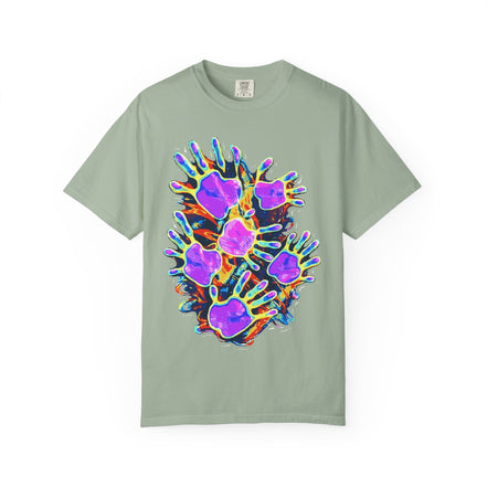 Dyles Mavis Handprint Psychedelic Neon T-Shirt for Bold Streetwear Collectors — Premium Heavyweight Cotton Original Art, Oversized Statement Tee, Unisex