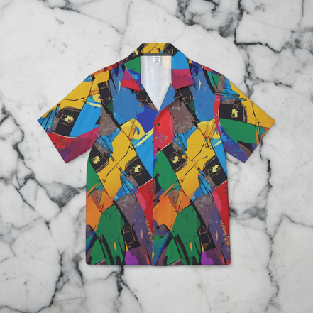Glitched Tropical Hawaiian Shirt for Cyberpunk Summer Maximalists — Dyles Mavis Premium AOP Glitchcore Camp Shirt, Digital Distortion Tropical, Bold Festival Button-Up