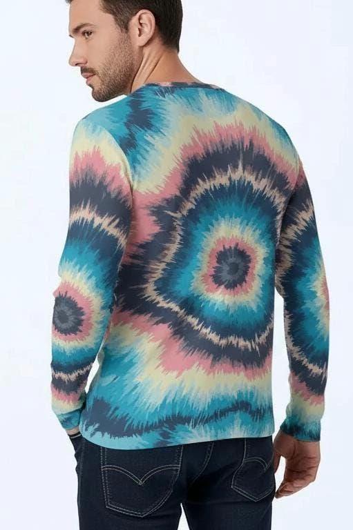 Men's Spiral Tie Dye Henley – Psychedelic Festival Streetwear Top by Aesthetic Rebellion