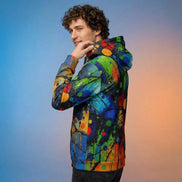 Trippy Rasta Splatter Ink Hoodie - Psychedelic Acrylic Pour Sweatshirt for Reggae & Festivals by Aesthetic Rebellion