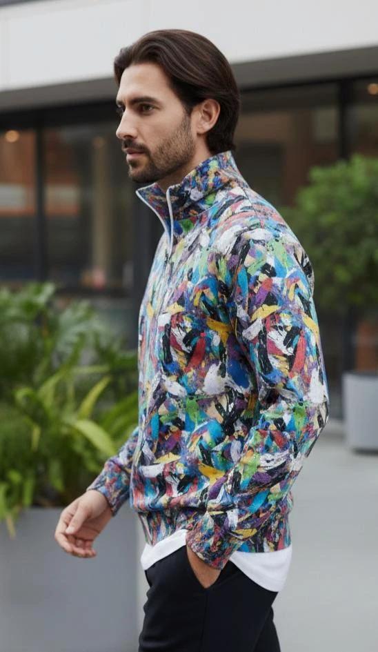 Digital Impasto Paint Stroke Half-Zip - Heavyweight Cotton Pullover for Fine Artists & Curators by Aesthetic Rebellion