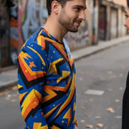 Men's Lightning Henley Shirt – Maximalist Cyberpunk Streetwear by Aesthetic Rebellion