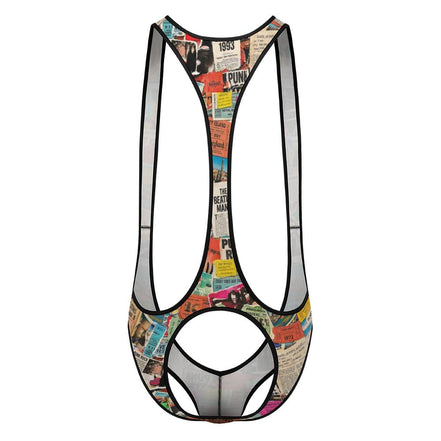 Queer Statement Bodysuit for Bold Dressers — Ticket Down South AOP Underwear, Festival Base Layer, LGBT Intimate Wear, Submissive Play Wear, Mens One-Piece