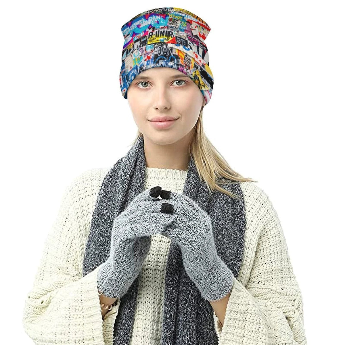 Street Swag All-Over Print Knit Beanie | Bold Abstract Art Streetwear Hat by Aesthetic Rebellion