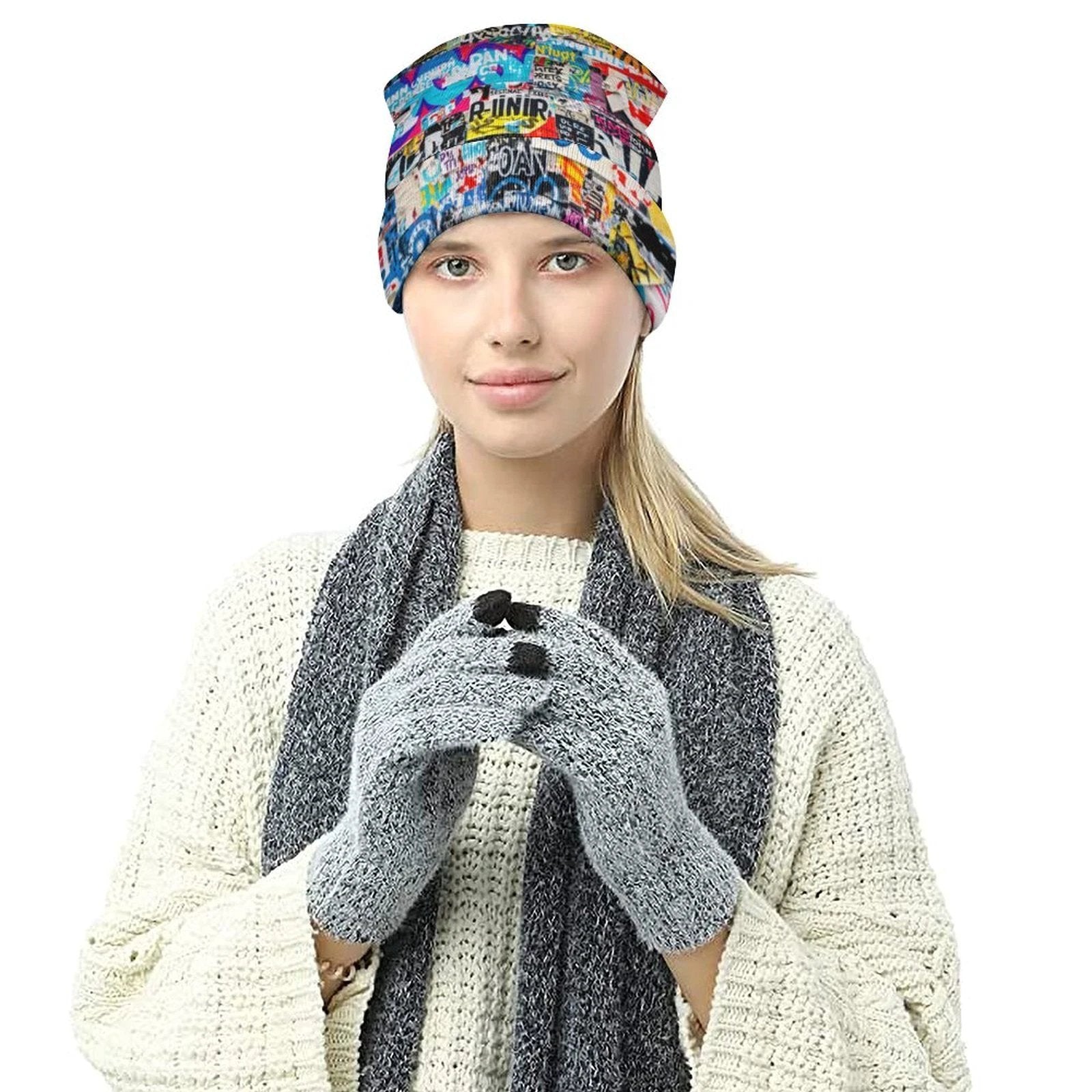 Street Swag All-Over Print Knit Beanie | Bold Abstract Art Streetwear Hat by Aesthetic Rebellion