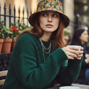 Nature Calls Abstract Leaf Bucket Hat - Earthy Autumn Print Sun Hat for Gorpcore Style by Aesthetic Rebellion