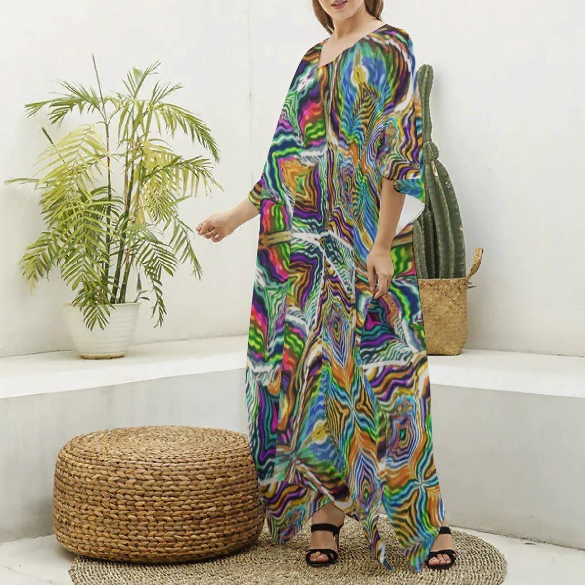Sacred Geometry Silk Kaftan - Psychedelic Bohemian Goddess Robe for Wellness Retreats & Luxury Lounging by Aesthetic Rebellion