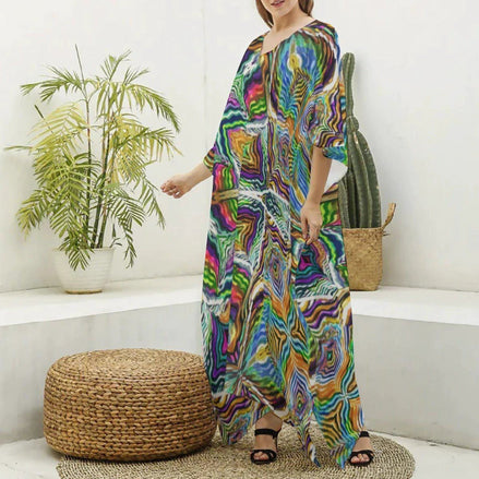 Sacred Geometry Silk Kaftan - Psychedelic Bohemian Goddess Robe for Wellness Retreats & Luxury Lounging by Aesthetic Rebellion