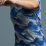 Modern Blue Geometric Wave T-Shirt Inspired by Seigaiha Art - Aesthetic Rebellion