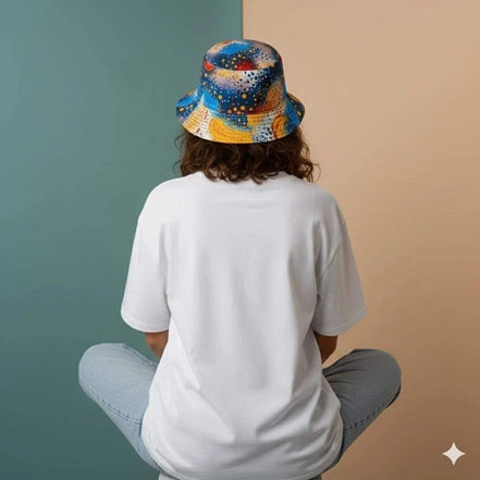 Cosmic Dot Painting Galaxy Bucket Hat - Vibrant Space Pattern Sun Hat for Astronomy Lovers by Aesthetic Rebellion