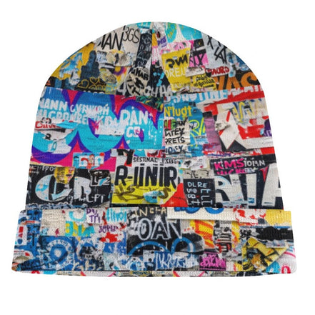 Street Swag All-Over Print Knit Beanie | Bold Abstract Art Streetwear Hat by Aesthetic Rebellion