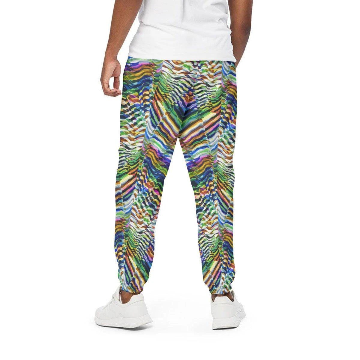 Neon Zebra Psychedelic Joggers - Elastic Waist Cotton Streetwear Pants for Festival Shuffling & Bold Style by Aesthetic Rebellion