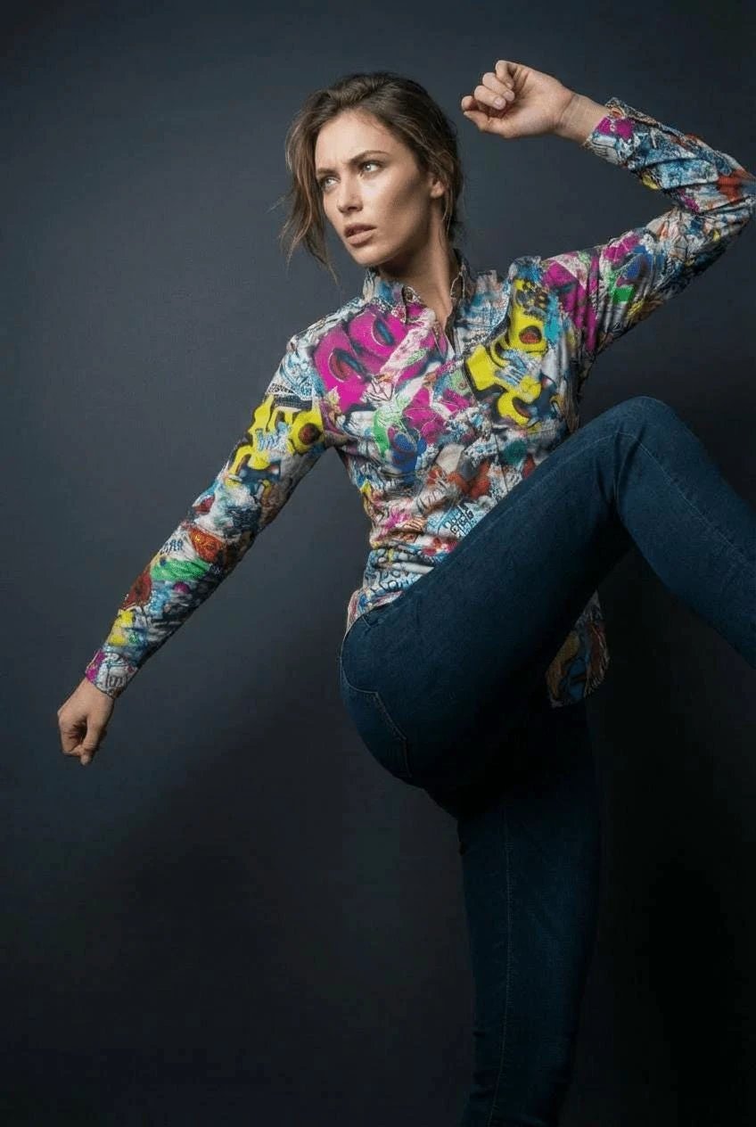 Graffiti Print Cotton Poplin Shirt - Antibacterial Designer Workwear for Creative Directors & Urban Stylists by Aesthetic Rebellion