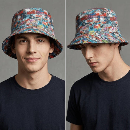 Graffiti Print Bucket Hat – Urban Festival Fashion by Aesthetic Rebellion