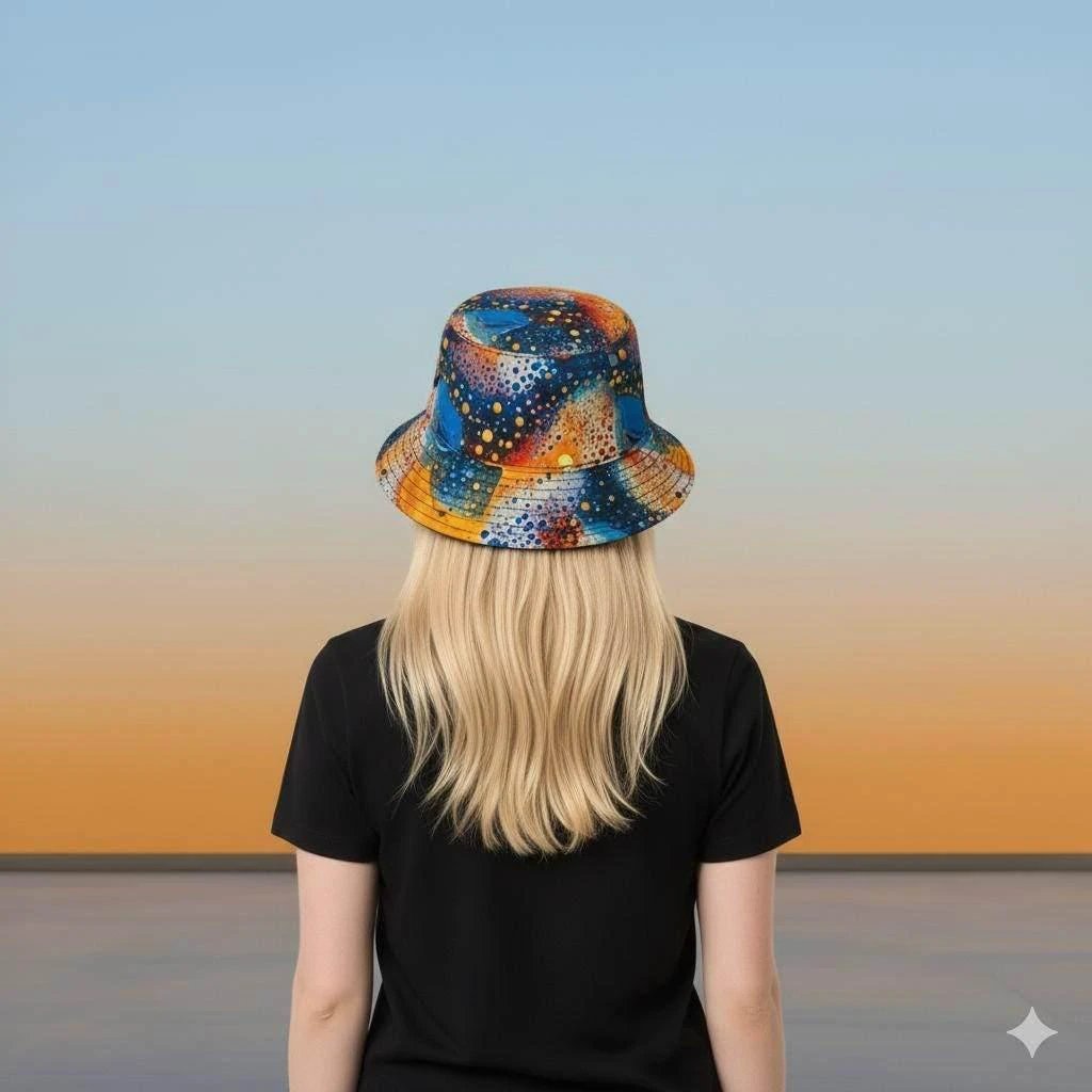 Cosmic Dot Painting Galaxy Bucket Hat - Vibrant Space Pattern Sun Hat for Astronomy Lovers by Aesthetic Rebellion
