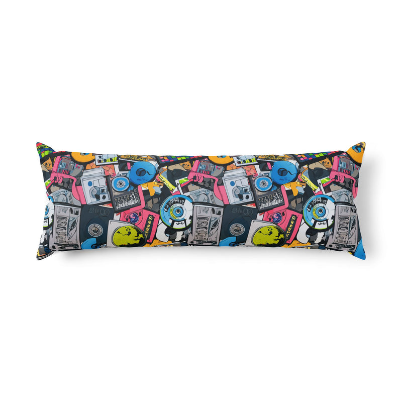 Graffiti Collage AOP Body Pillow — Street Art Comic Print Long Cushion, Dopamine Decor for Loud Bedrooms