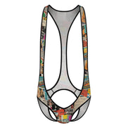 Queer Statement Bodysuit for Bold Dressers — Ticket Down South AOP Underwear, Festival Base Layer, LGBT Intimate Wear, Submissive Play Wear, Mens One-Piece