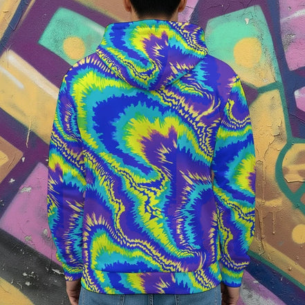 Vibrant Psychedelic Swirl Winter Jacket - Fur-Lined 320 GSM Ultra-Warm Streetwear Hoodie by Aesthetic Rebellion