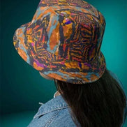 Toasted Marshmallow Campfire Bucket Hat - Abstract Organic Print Outdoor Hat for Glamping & Festivals by Aesthetic Rebellion