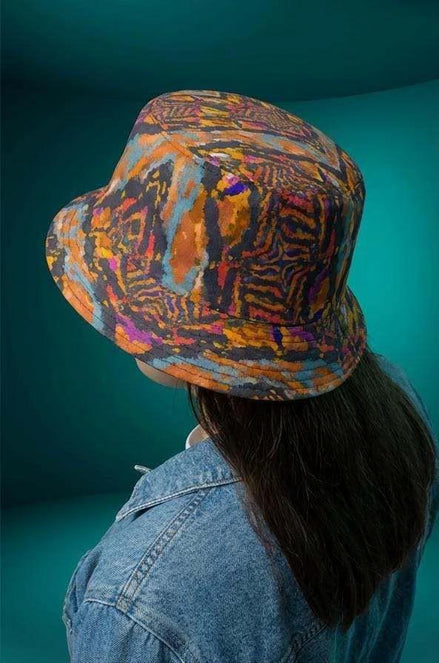 Toasted Marshmallow Campfire Bucket Hat - Abstract Organic Print Outdoor Hat for Glamping & Festivals by Aesthetic Rebellion